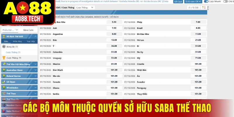 Các bộ môn nổi tiếng của nhà cung cấp